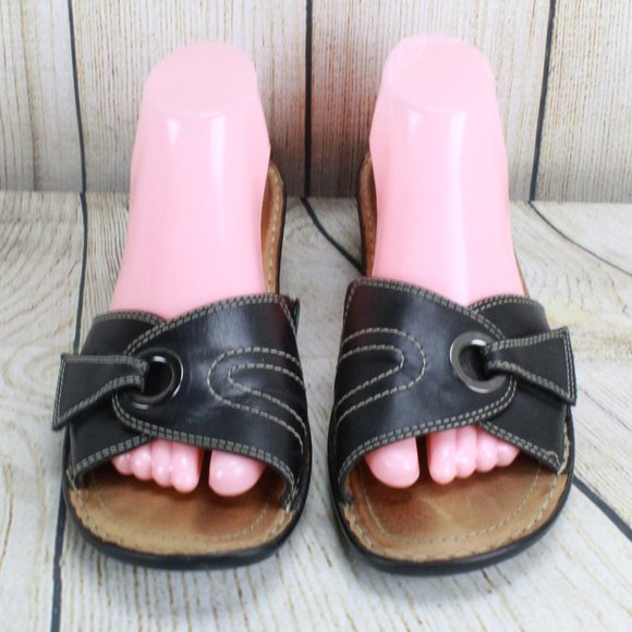 Josef Siebel Black Leather Strap Comfy Slide Low Block Heel Sandals US 10 - Picture 4 of 8